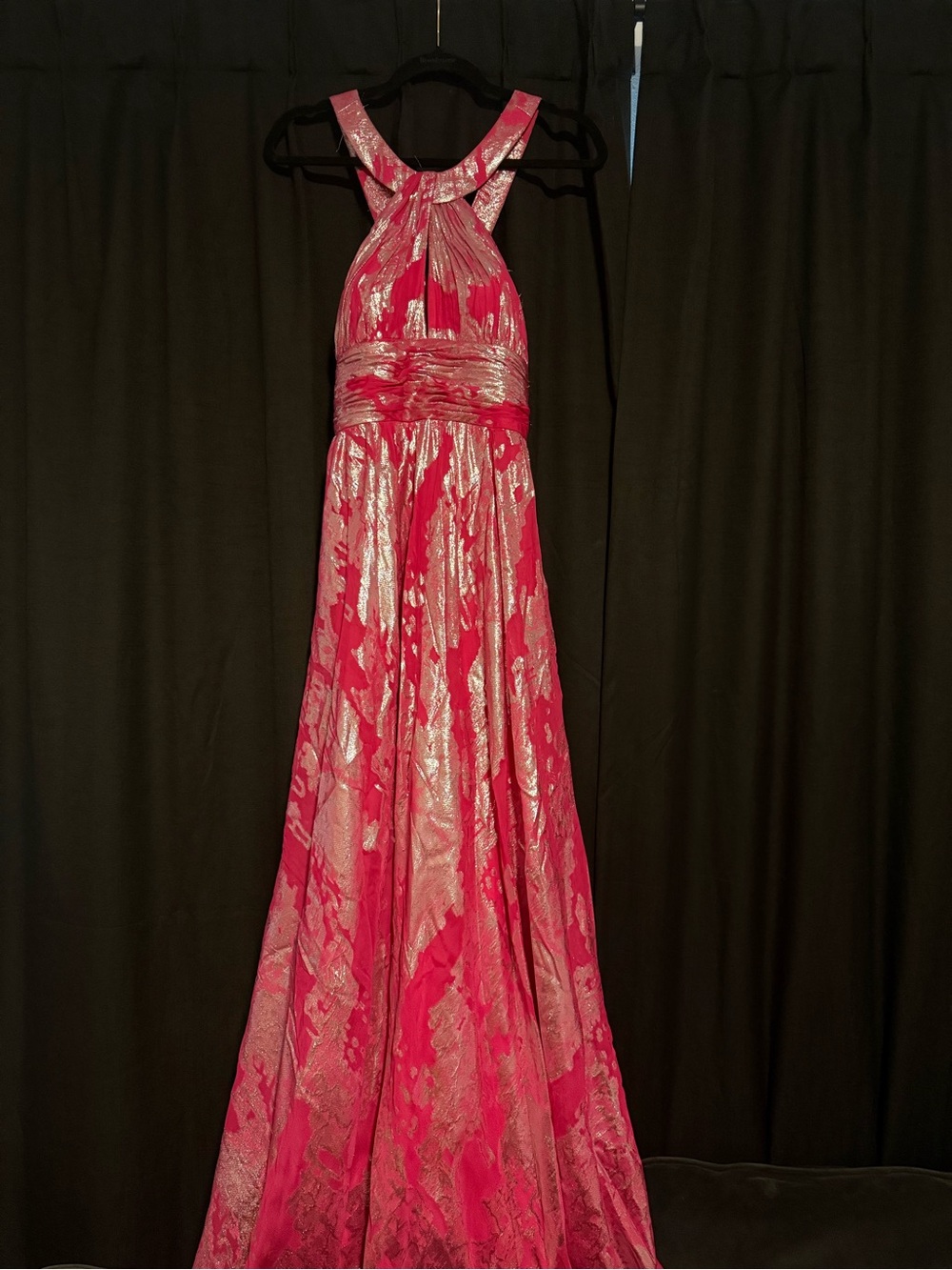 Aidan Mattox Metallic Fuchsia Halter Evening Gown